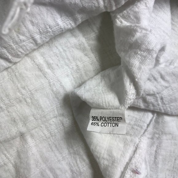 White Leaves Eyelet V Neck Button Tea Blouse M - Picture 8 of 10